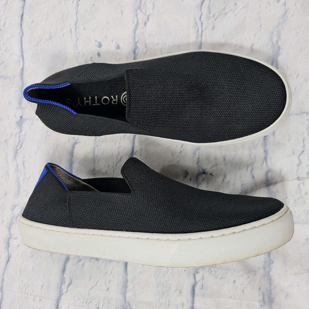 Rothy's The Original WOMEN 7.5 Black Knit Slip On Sneaker Flexible Classic Shoes